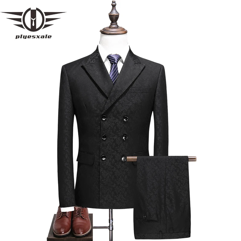 

Plyesxale Double Breasted Suit Men 2022 Slim Fit Modern Mens Wedding Suits With Pants 5XL Brand 3 Piece Men's Suits Formal Q369