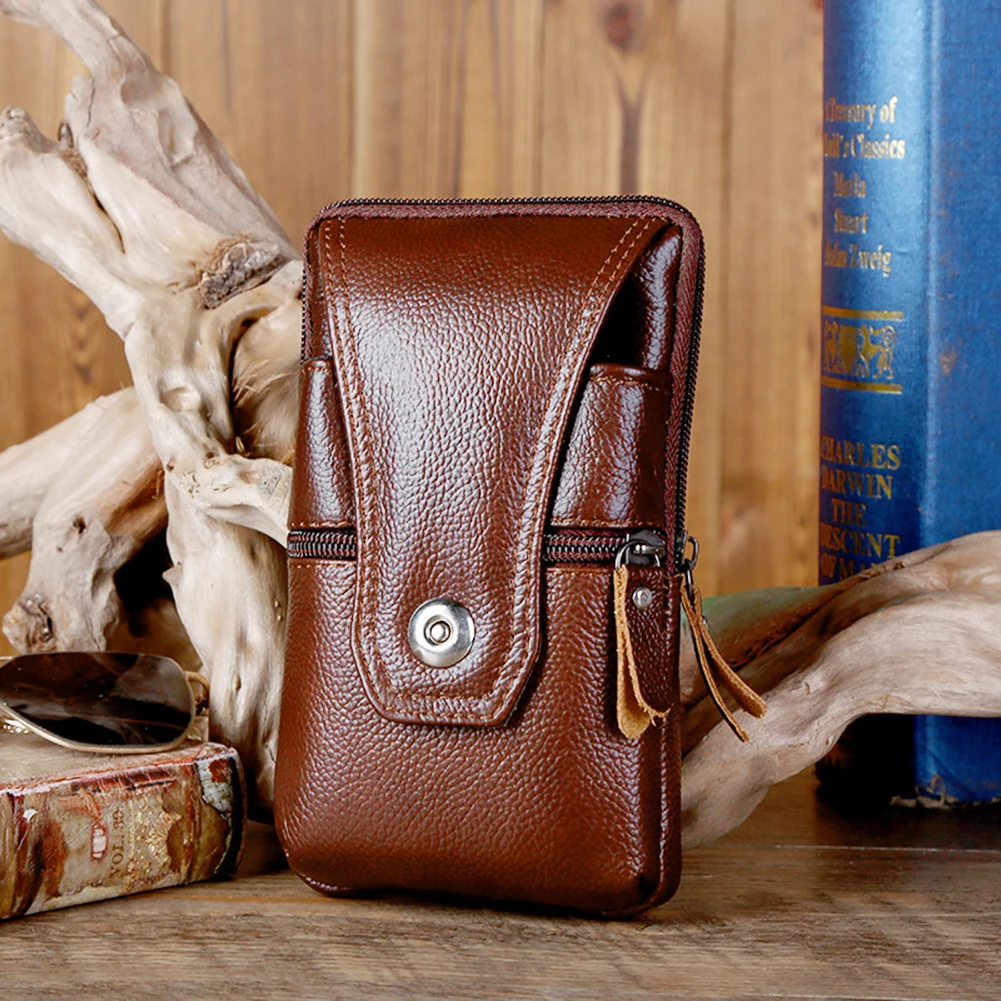 Men Genuine Leather Fanny Waist Bag Business Mobile Phone Purse Belt Bum Pouch