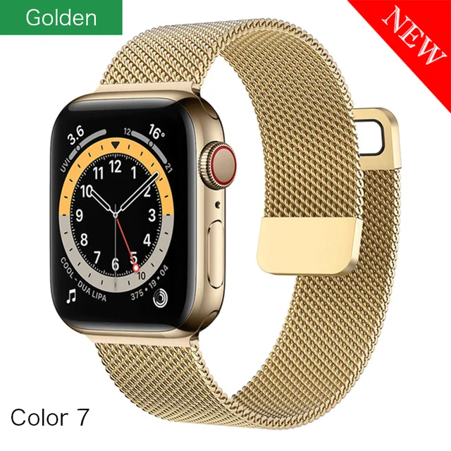 Metal Milanese band for Apple Watch 7/6/SE/5/4/3/2/1 41/38/40mm Stainless Steel Watch strap for iwatch 7 45MM 42MM 44MM Bracelet Golden-7