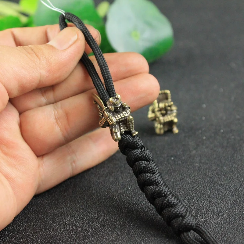 Japanese Broadsword Samurai EDC Knife Bead Brass Lanyard Pendant Outdoor Flashlight Woven Paracord DIY Bracelet Charms Accessory