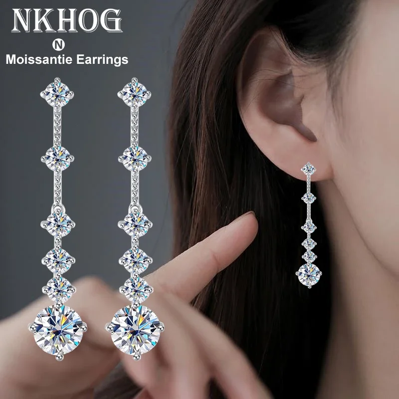 

Moissanite Dangle Earrings For Women 3ct a Pair D Color VVS1 Diamond Long Tassel Ear Drops 925 Sterling Silver Fine Jewelry Gift