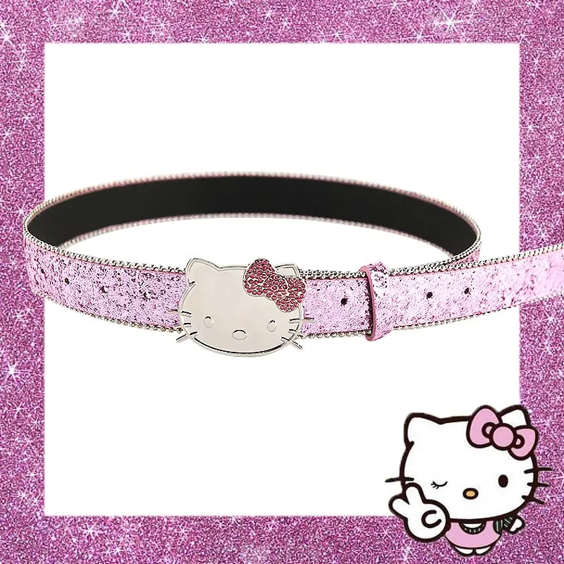 

Kawaii Hello Kitty Buckle Belt Sanrio Kt Cat Pink Belt Y2K Waist Chain Sweet Girl Waistband Jeans Skirt Embellished Accessories