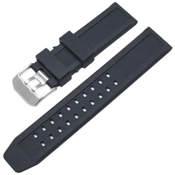 Black Silicone Diving Sport Watch Strap with Stainless Steel Buckle, 23mm - 23mm (Silver buckle)