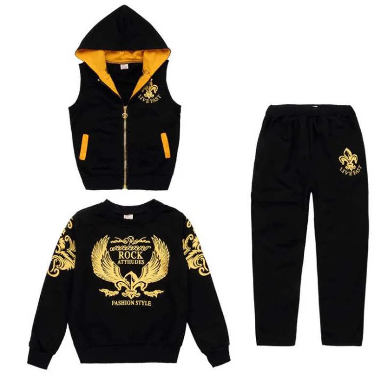 Sports Suit for Boys 3PCS/Set Children's Suit Cotton Hooded Vest + T-Shirts + Pants Boys Kids Sportswear Tracksuit for Girls