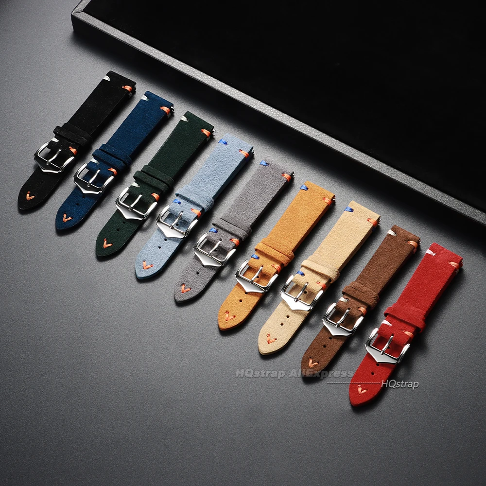 Elegant Suede Leather Watch Strap with Metal Pin Buckle - Timeless Design