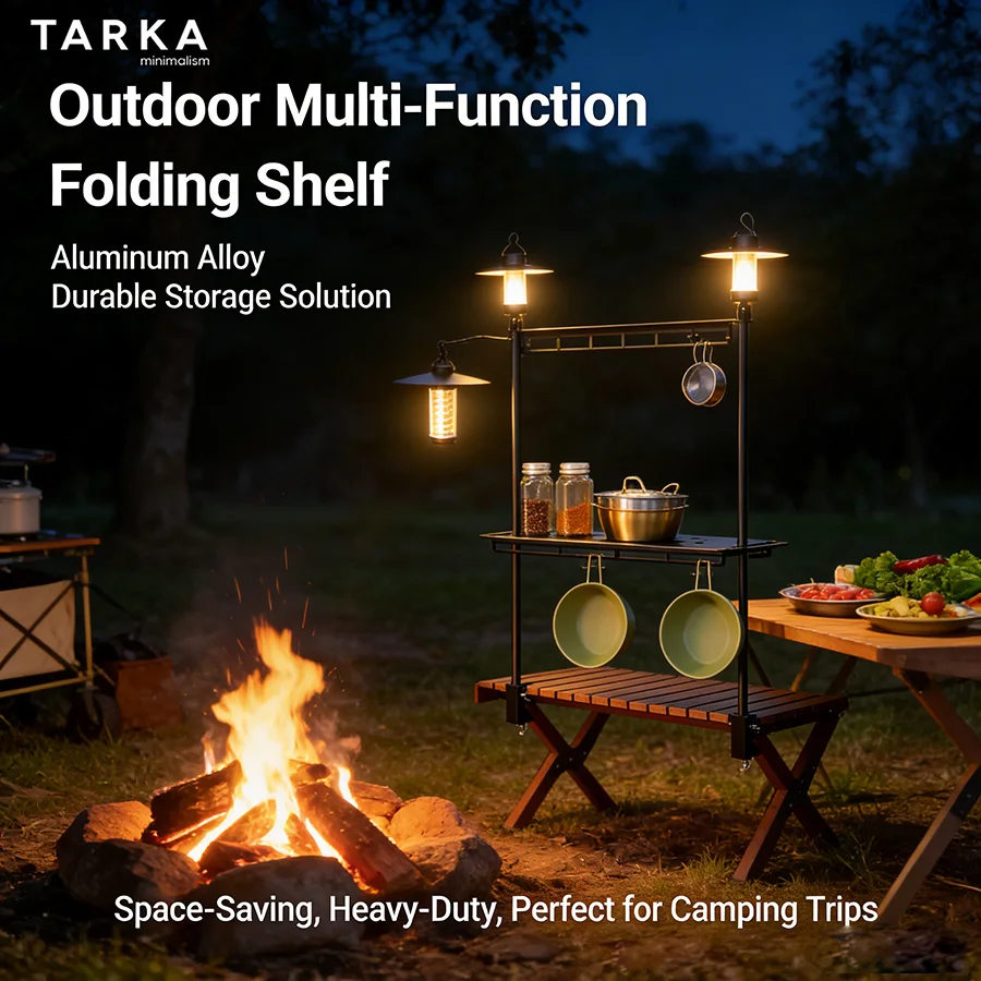 Camping Shelf Lantern Stand Tableware Tools Hanging Rack Multifunctional IGT Tabletop Storage Rack Light Holder TARKA