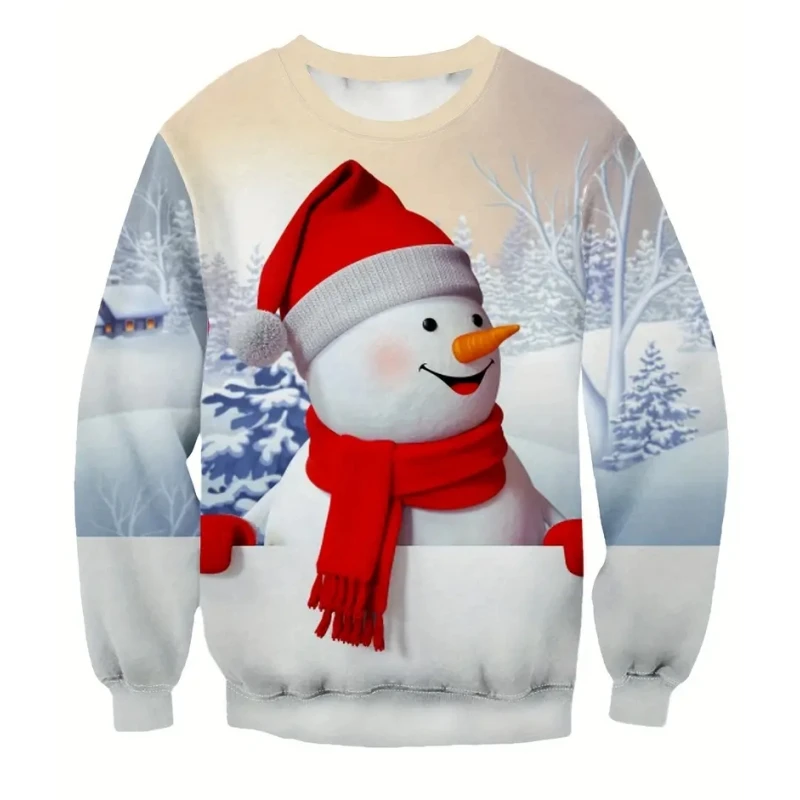thumbnail image 1 of Suéteres de otoño e invierno para hombre, suéteres con estampado 3D de Papá Noel y muñeco de nieve, suéteres casuales de moda para deportes callejeros para hombre, 1 of 5
