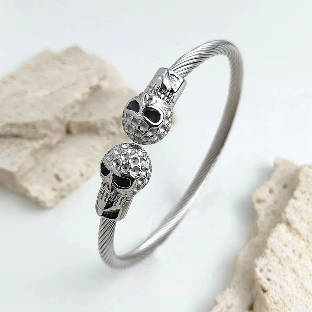 Wire button pattern skull stainless steel gold-plated 18K bracelet, high quality waterproof silver jewelry, gift for wife 3