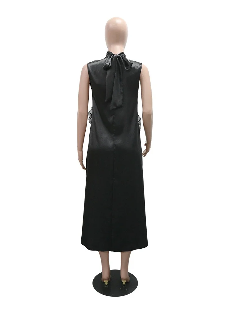 Wmstar Dress Women Wholesale Sleeveless Solid Round Neck Loose Elegant Flower Long Dress New in Summer Street Wear Dropshopping