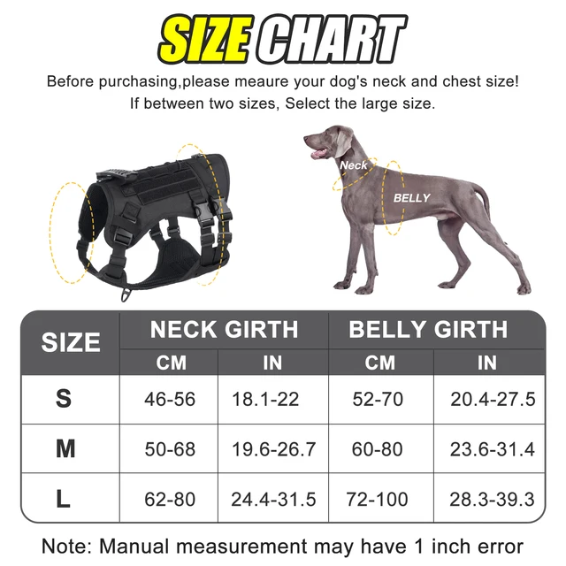 Tactical Chest Strap Large Dog Explosion proof Outdoor Anti slip Tank Top Pet Traction Dog Harness Reinforcement Loop Dog Walkin 6