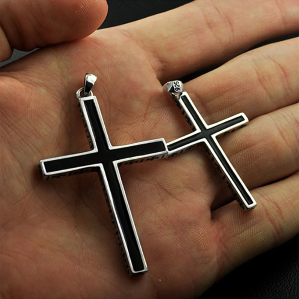 Real Solid 925 Sterling Silver Crosses For Men Christian Black Jesus Pendant Couples Women Lovers Fine Jewelry pendant necklace silver necklace silver pendant silver necklace charms
