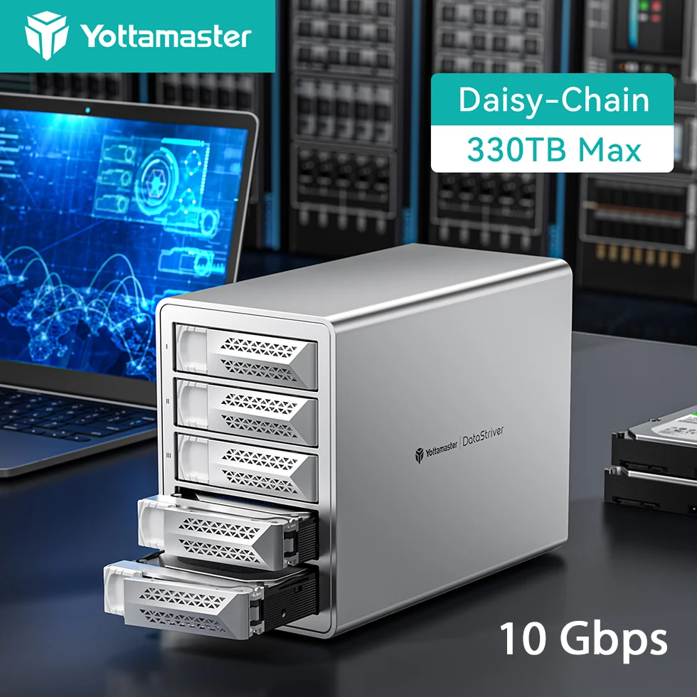Yottamaster 2.5"3.5"inch 10Gbps SATA HDD SSD Enclosure Type C HD External Case USB3.1 Daisy Chain Hard Drive Storage Box for MAC