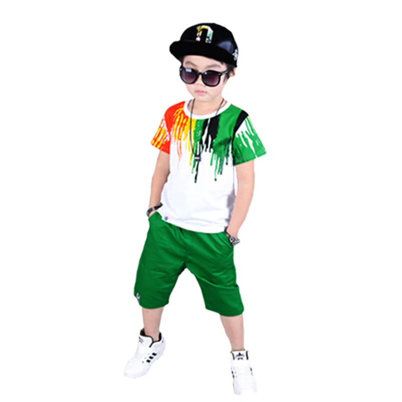 Conjunto de roupas masculinas para verão, tops esportivos estampados na moda, meia calça, roupas infantis versáteis, estilo coreano, de 2 a 8 anos