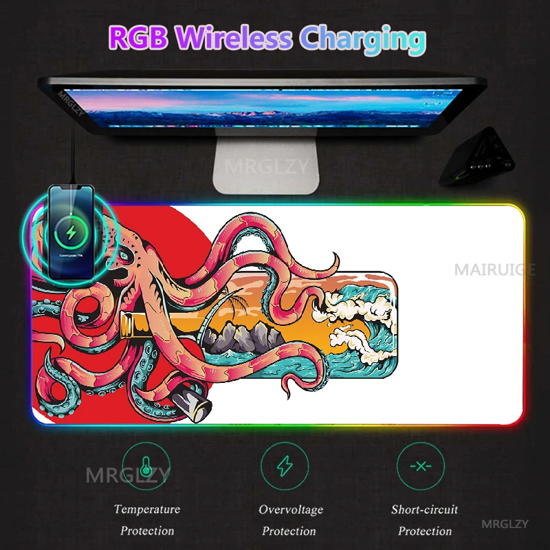 

Chinese Dragon RGB LED Wireless Charging MousePad Desk Mats Typec Art Gaming Accessories Mouse Pad XXL Carpets Charger Mat Rug