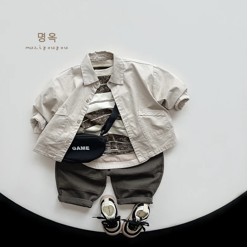 Spring New Baby Vintage Versatile Shirts Coat Children Long Sleeve Tops Girls Boys Cotton Casual Lapel Jacket Kids Clothes kids shirts