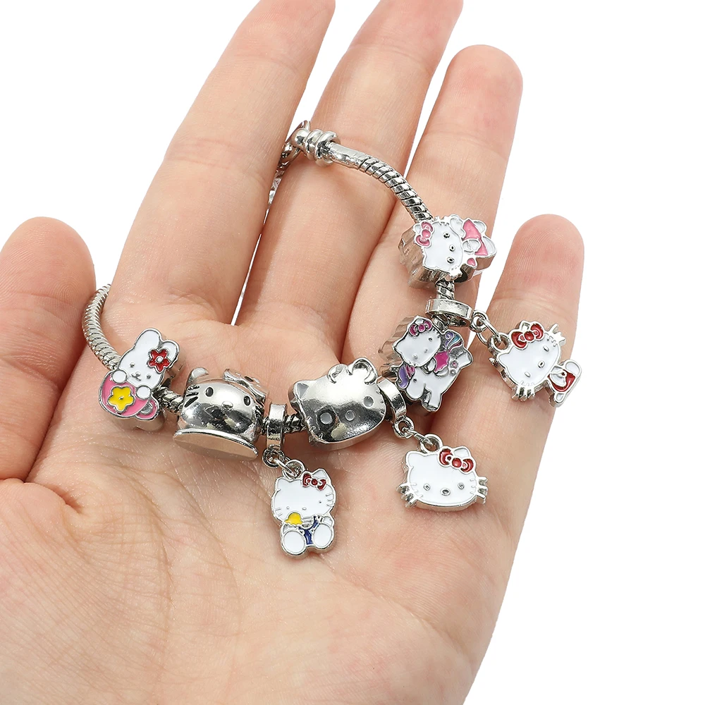 Hello Kitty Charms Bracelet Beads Sanrio Charm Diy Accessories Kawaii KT  Cat Pendant For Jewelry Making Women Hand Chains Bangle