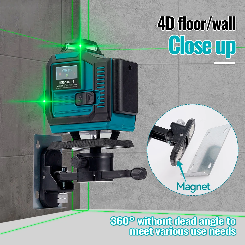 4D 16-line laser horizontal self-leveling green beam 360° cross-line with touch screen for tile laying and ceiling installation