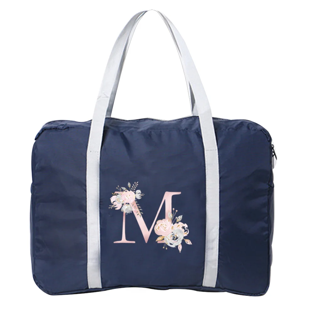 Travel Bag Unisex Foldable Duffle Bag Organizers Large Capacity Packing Portable Pink Flower Letter Printed Travel Accessories travel bags duffel bag