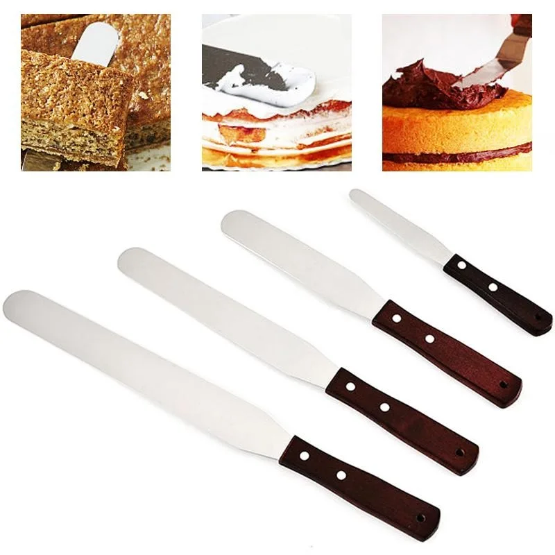 Cake Spatula with Wooden Handle Stainless Steel Baking Tool for Cupcakes Fondant Icing Kitchen Decorating and Pastry Making
