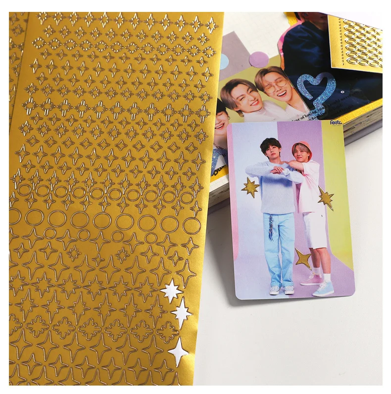 JIANWU 2 Pack/set Simple Bronzing Hot Silver PVC Goo Card Decor Sticker Creative DIY Handbook Scrapbook Collage Stationery