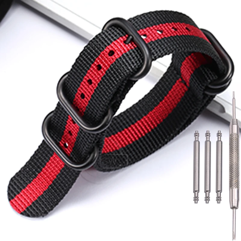Heavy Duty Nylon Strap with Five-Ring Buckle - Canvas Watch Bracelet