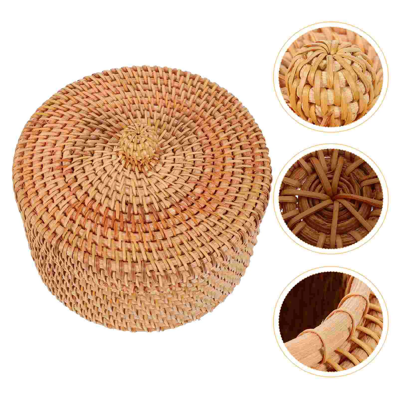 

Small Wicker Basket Lid Round Woven Seagrass Baskets Handmade Rattan Storage Basket Box Boho Straw Fruit Snacks Basket