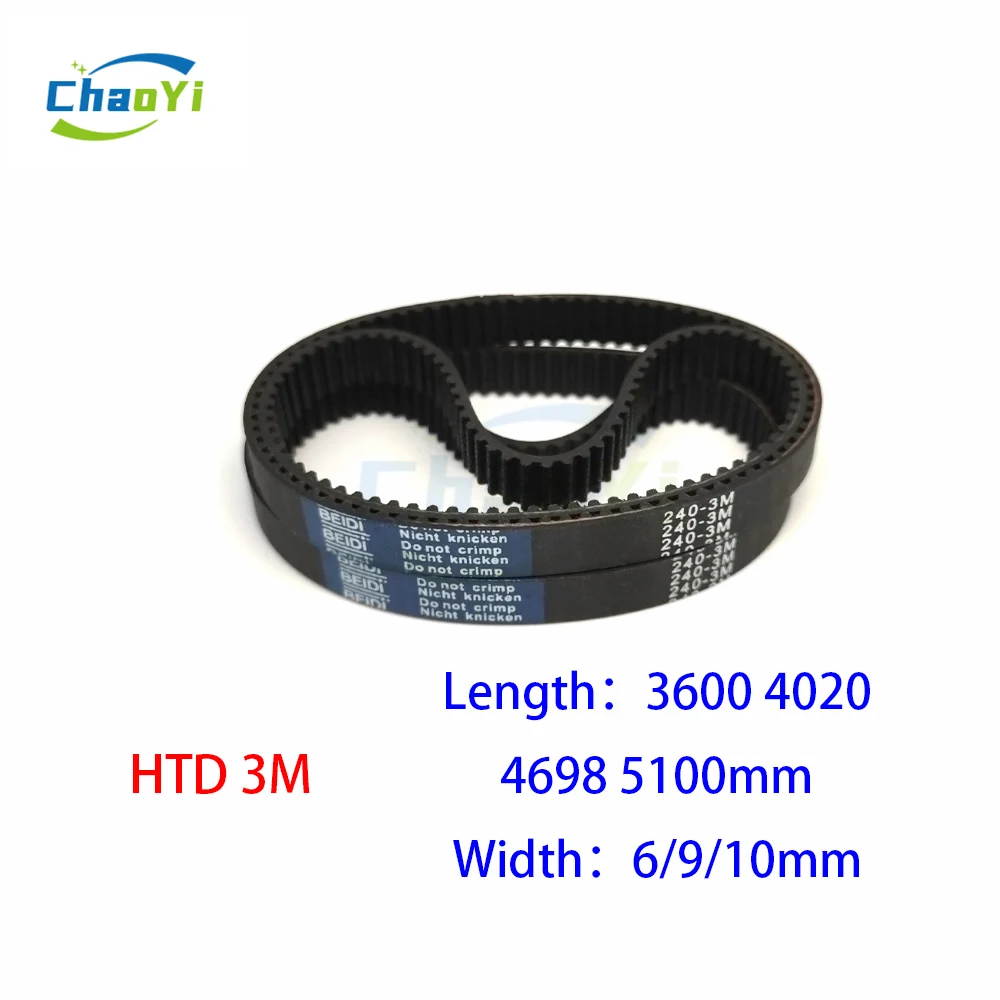 HTD 3M Closed Loop Rubber Timing Belt Pitch Length 3600 4020 4698 5100mm Width 6/9/10mm 3M-3600 3M-4020 3M-4698 3M-5100 HTD3M