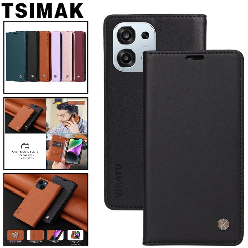 Leather Flip Wallet Case with Strong Magnetic Closure - Universal Phone Cover