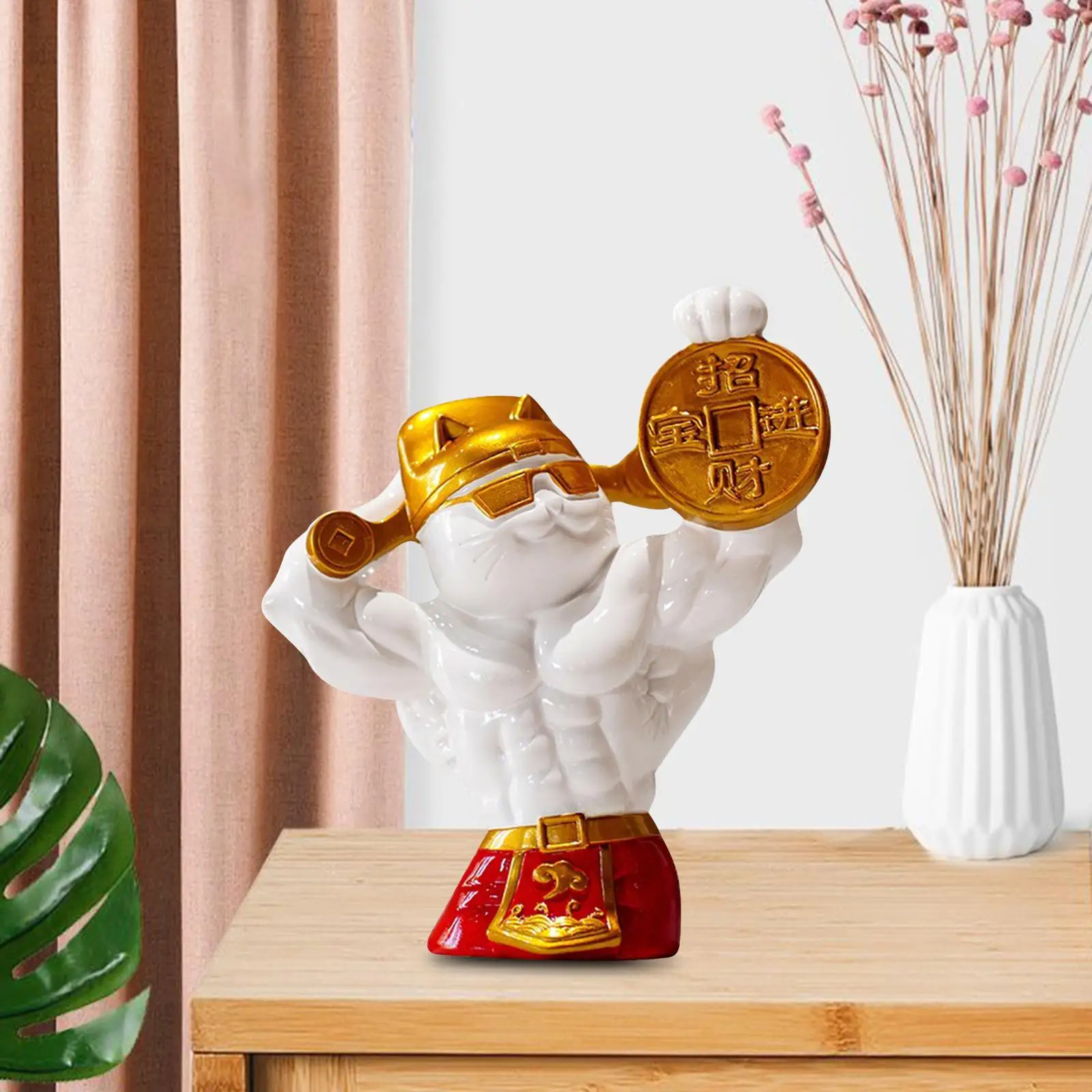 Strong Arm Lucky Cat Statue Resin Muscle Arm Figurines Waving Arm