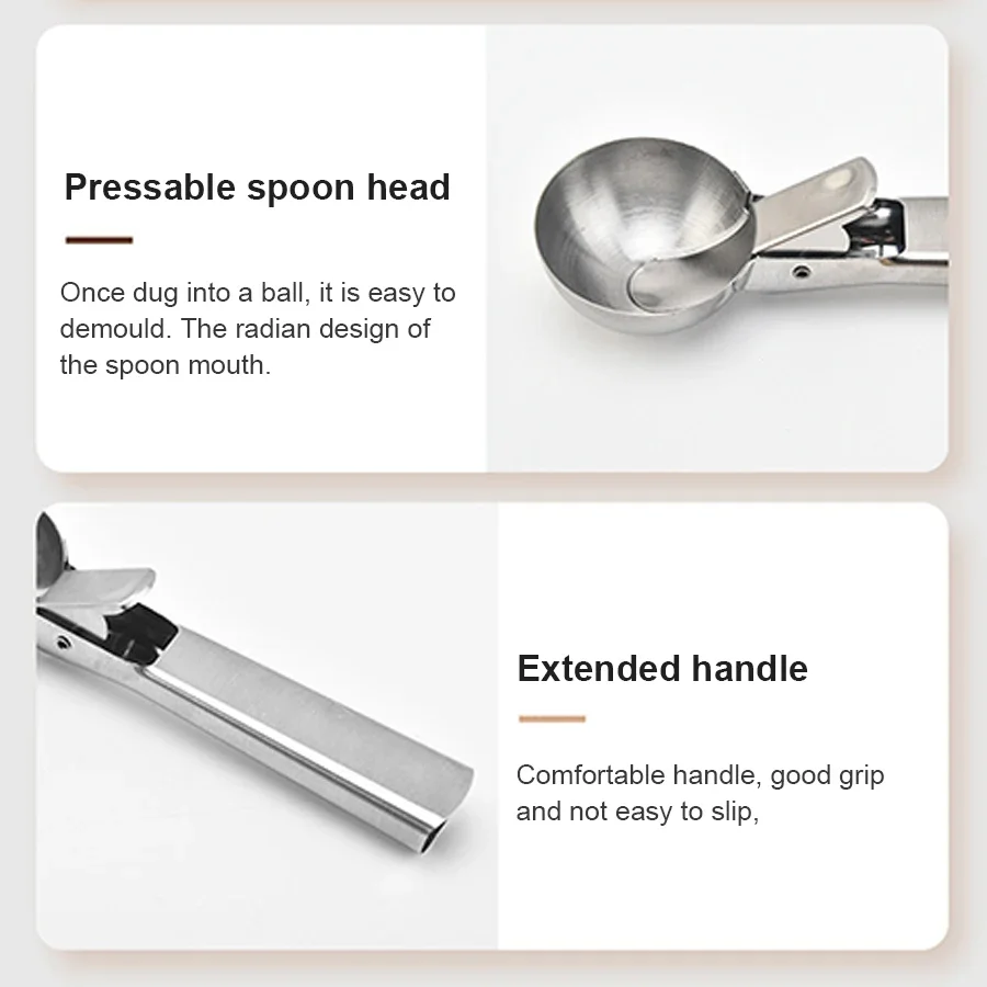 Stainless Steel Dual-purpose Ice Cream Scoop Ice Cream Scooper Multifunctional Fruit Scoop Kitchen Supplies Kitchen Accessories