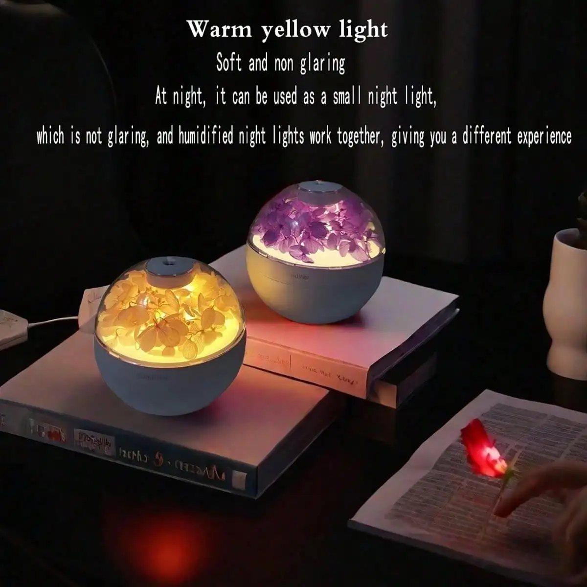2025 New USB Power Cord Mini Simulated Flower Air Humidifier Aroma Diffuser Essential Oil Diffuser With Warm Night Lights 3
