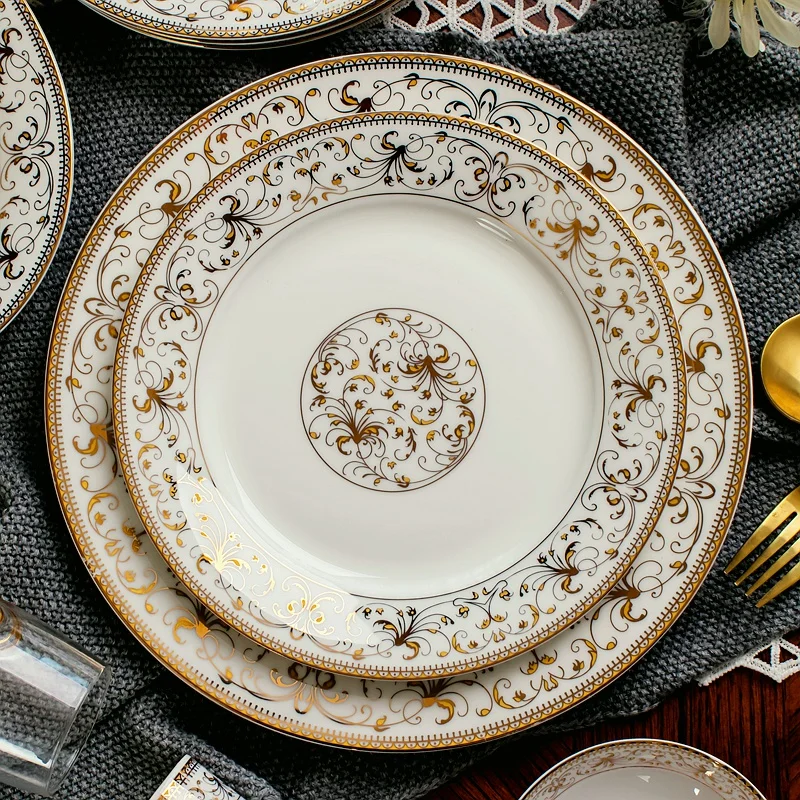 Bone China Dinner Set Plates and Dishes 2pcs/set 8 + 10 inch for Party Porcelain Plate Chargers