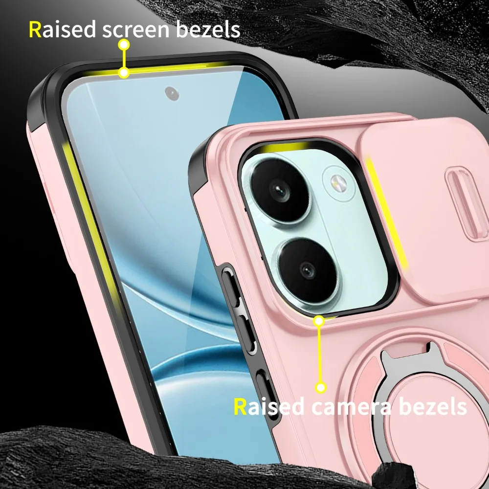 Slide Camera Cover 360° Ring Holder Shockproof Armor Phone Case with Magnetic Car Mount Compatibility