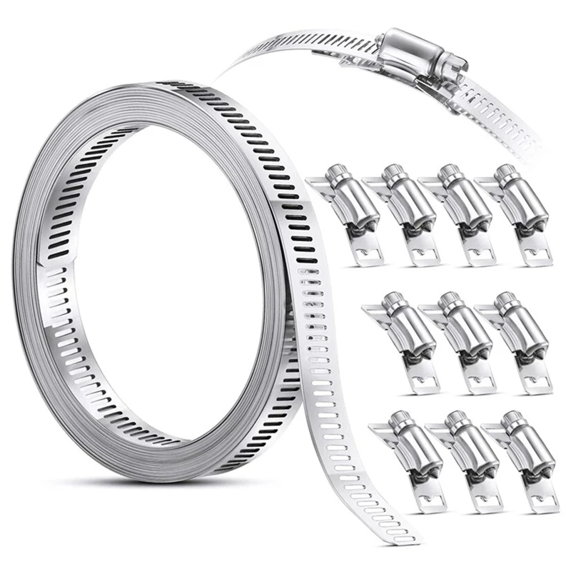 P82D Worm Gear Hose Clamps Large for Ductwork 9.84FT/16.4FT Strap with Fasteners