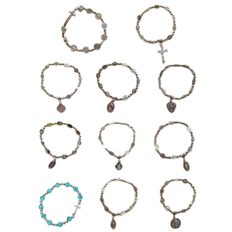 

Catholic Rosary Bracelet Pendant Prayer Bracelets for Men Women Jewelry M68E