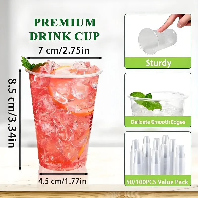 50/100PCS Disposable Clear Plastic Cup Wedding Birthday Party Christmas  Kitchen Restaurant Outdoor Picnic Juice Coffee Beverage