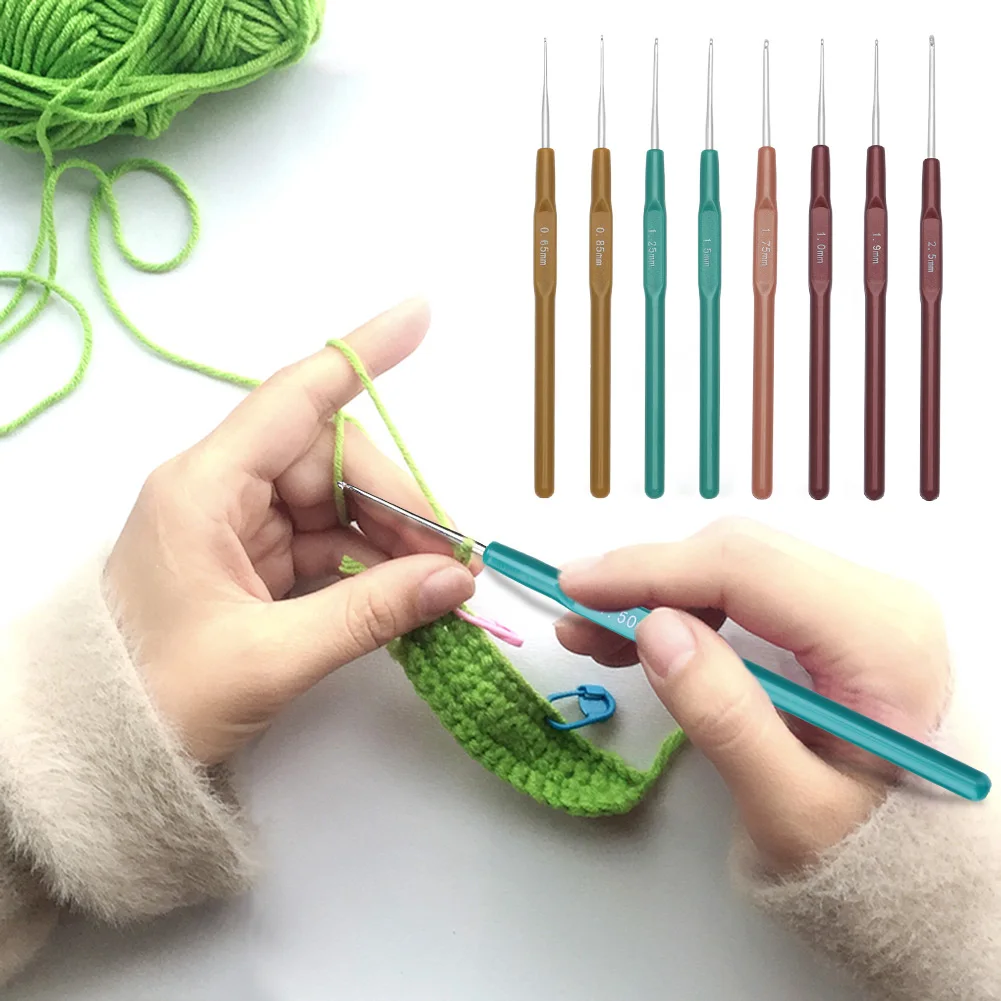 8pcs Blunt Needles Ergonomic Handle Plastic Yarn Knitting Crochet with Case Size 0.65mm To 2.5mm Handmade for Arthritic Hands