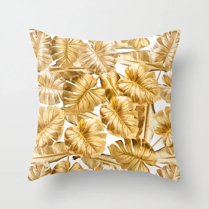 New Gold Tropical Leaves Cushion Cases Palm Monstera Agave Print Modern Nordic Decorative Pillows Case Sofa Couch Throw Pillows