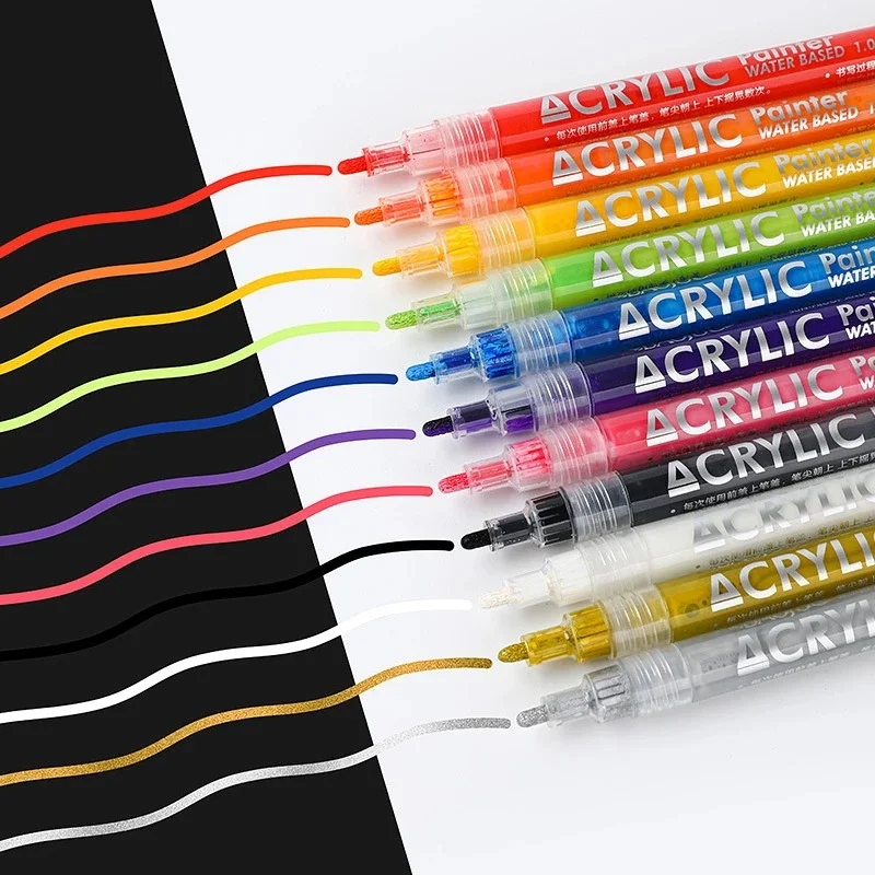 12 Colors Soft Tip Acrylic Paint Pens Paint Markers With Fine Tip