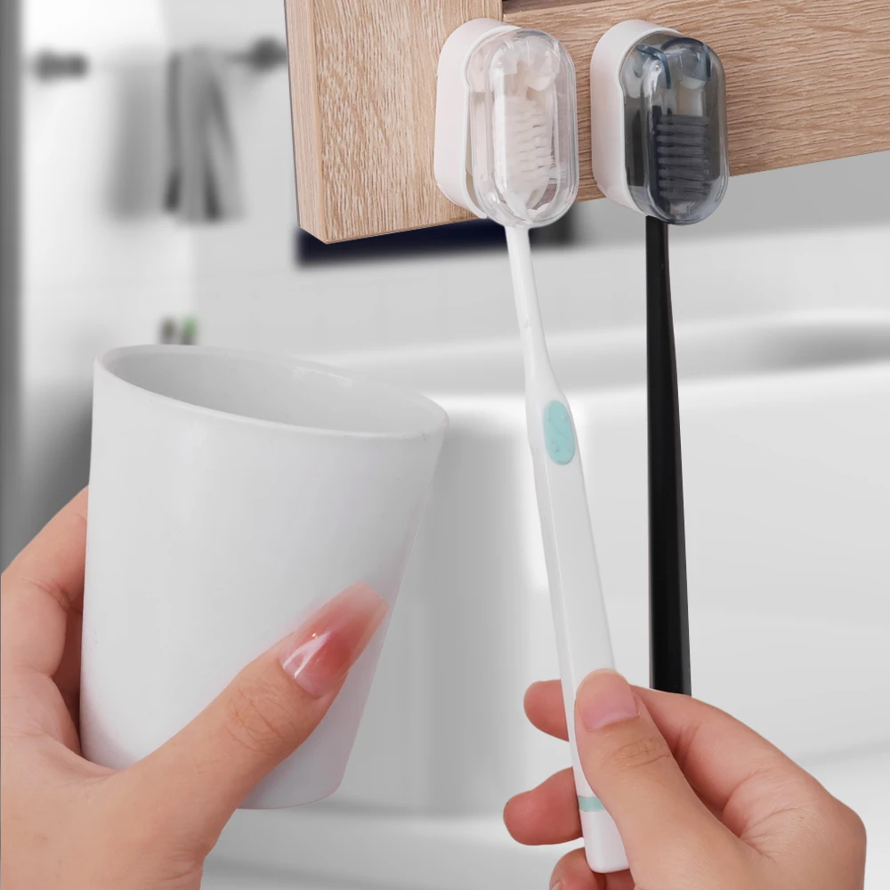 Toothbrush Holder 1-5Pcs Toothbrush Holders With Cover Punch-free Wall-mounted Self-adhesive Dust-free Bathroom Storage Racks