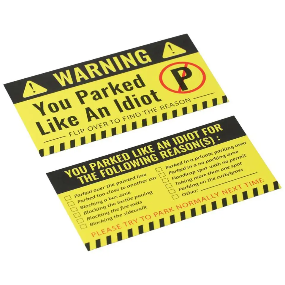 Stationnement Incorrect Humour CDXHOME Lot De 100 Cartes 'You Parked Like An Idiot' - Avertissement Stationnement Humour - 8,9x5,1cm Cartes Stationnement