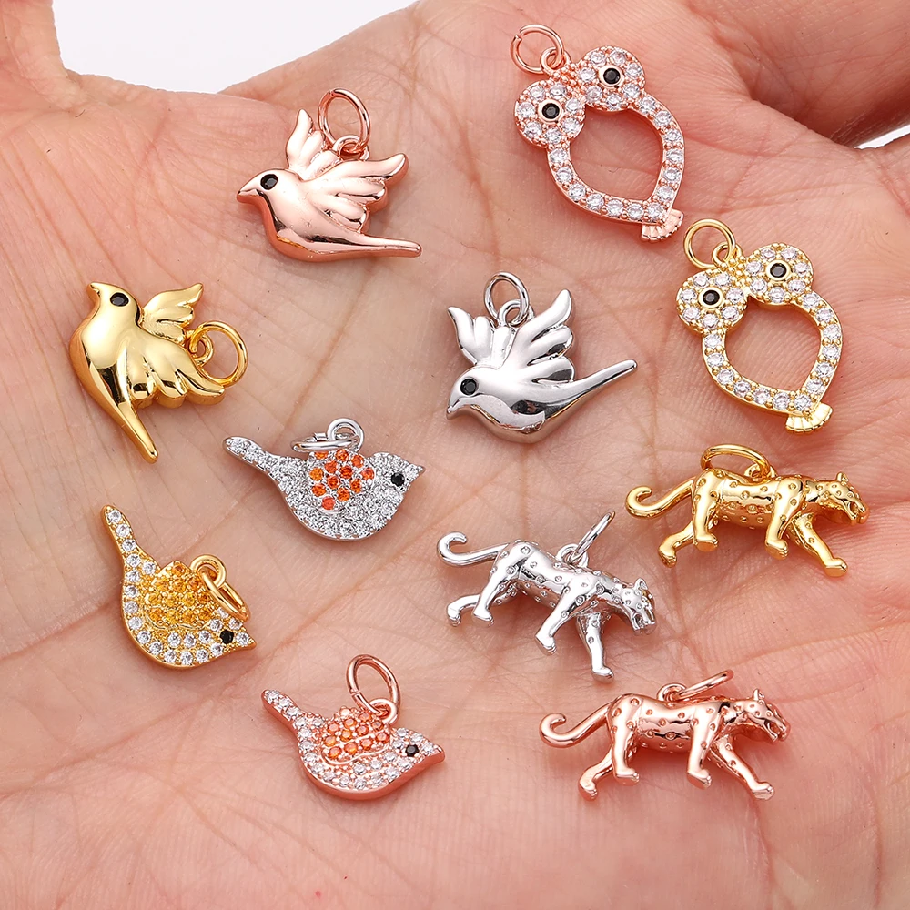 골드 컬러 새와 표범 DIY 펜던트 매력 보석 만들기 고양이 매달려 디자이너 매력 Diy 귀걸이 목걸이 팔찌