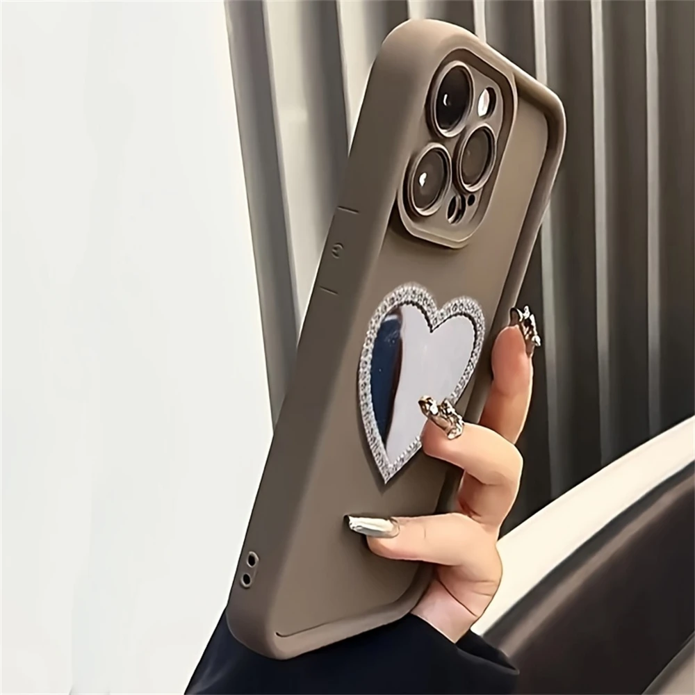 Söpö korealainen 3D-rakkaussydänpeilipuhelinkotelo iPhone 12 13 14 15 Pro Max 13 Pro 11 XR 8 7 Plus -puhelimelle, iskunkestävä karkkisuoja_voghion.com