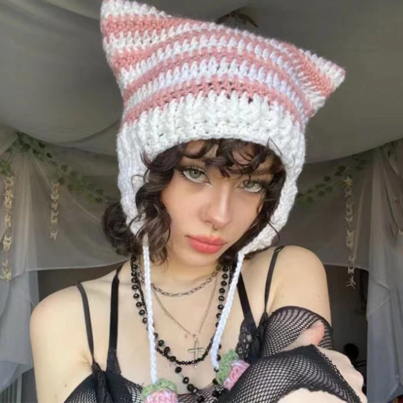 Sweetheart Kitten Ears Beanies Hat Spring Japanese Y2K Violet