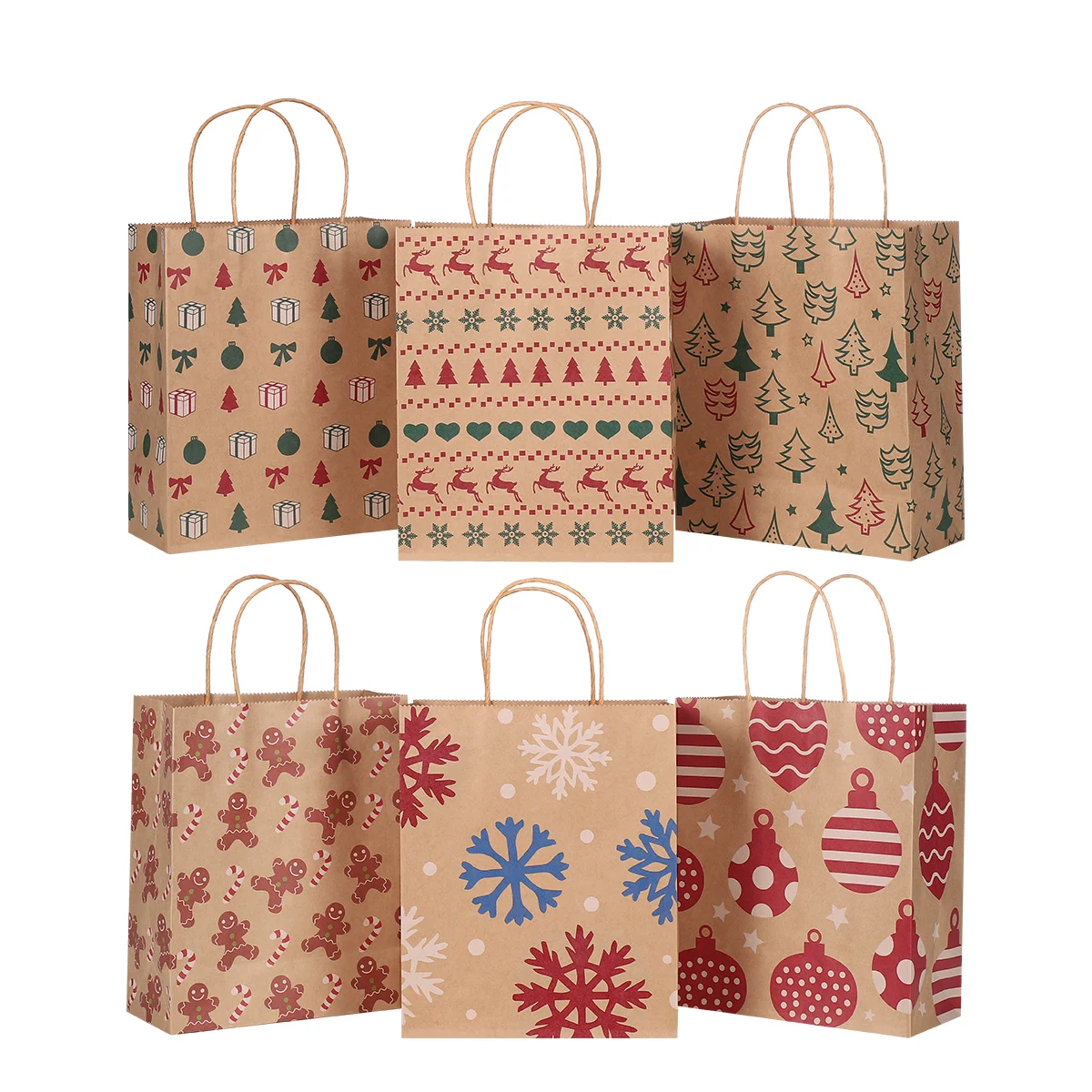 

Cabilock 24pcs Christmas Xmas Shopping Bags 6 Patterns Kraft Christmas Gift Portable Festive Xmas Party Gift Bags with Handle