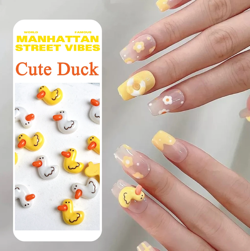 30PCS 3D Kawaii Cartoon Duck Resin Nail Charms for DIY Crafts and Decorations