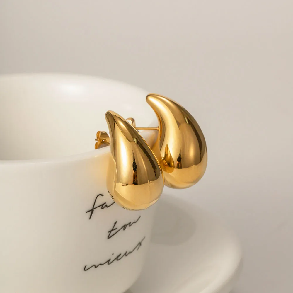 Chunky Gold Plated Hoop Hollow Drop Earrings For Women Stainless Steel Waterdrop Hypoallergenic Earrings Jewelry Accessories