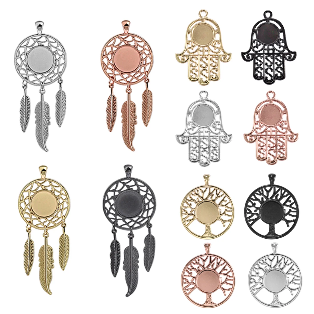

4pcs Dream Catcher Round Cabochon Base Settings Blank Tray Pendant Jewelry Making DIY Findings Alloy Base Wholesale Accessories