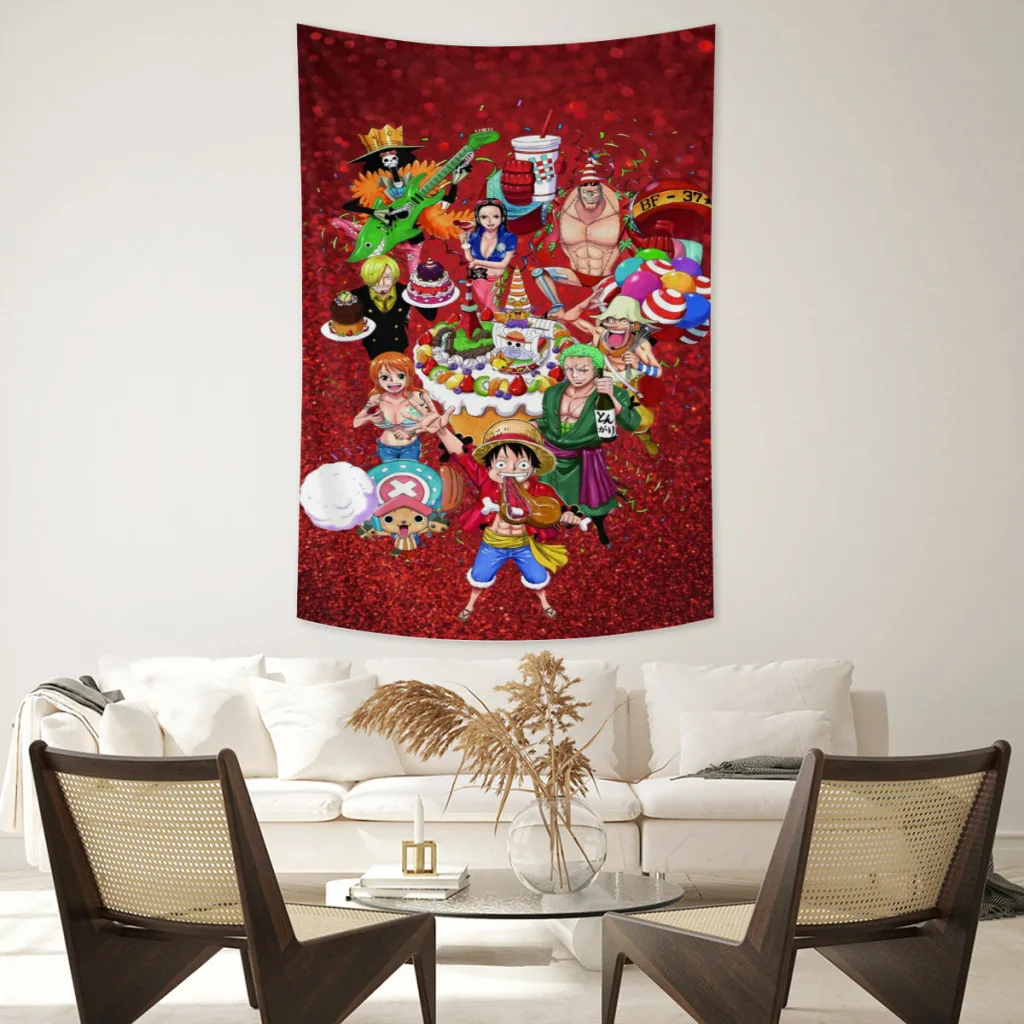 

One Piece Hot Blooded Anime Tapestry Fabric Lace Wall Hanging Beach Room Decoration Cloth Yoga Mat Sheet Sofa Blanket