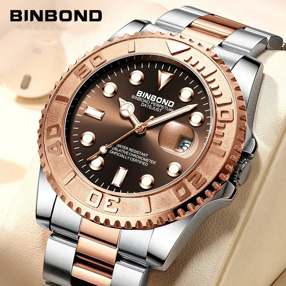 

2024 New Design Top Brand Men's Sports Quartz BINBOND B930 Watches Stainless Steel 30M Waterproof Luxury Men Wristwatch